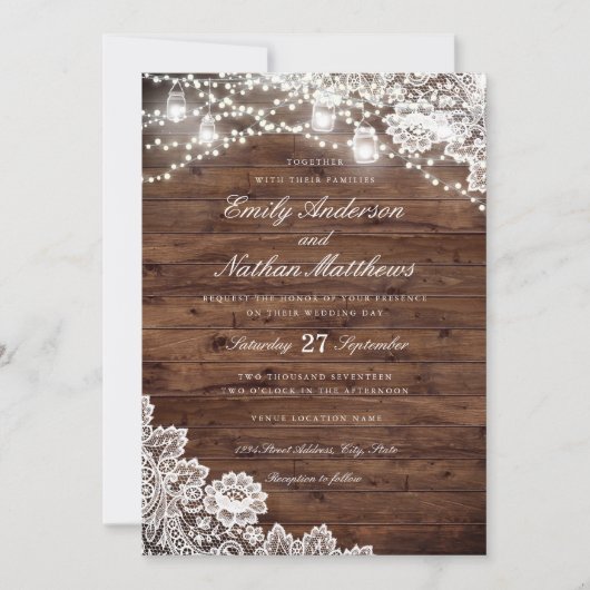 Invitation Lumières de corde de pot Mason en bois rustique po (Devant)