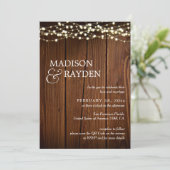 Invitation Lumières de corde en bois rustique 3 Photos Code Q (Debout devant)