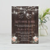 Invitation Lumières de corde florales Rose Poussiéreuse Bois (Debout devant)