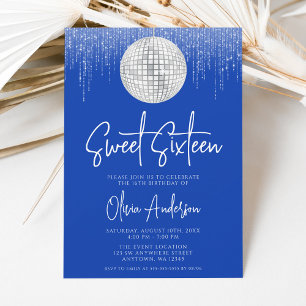 Invitation Lumières de disco Royal Blue Argent Douce 16