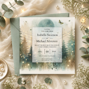 Invitation Lumières de Fée de Mariage Forêt de Pin Capriceuse