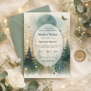Invitation Lumières de Fée de Mariage Forêt de Pin Capriceuse