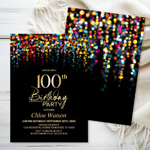Invitation Lumières de fête à Bokeh colorées pour un 100e ann