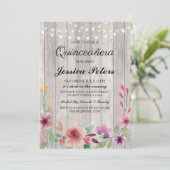 Invitation Lumières de fête de Quinceanera Rustique Bois Invi (Debout devant)