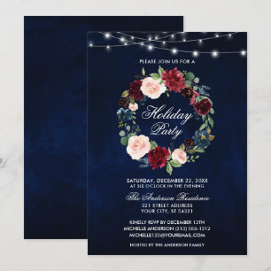 Invitation Lumières de fête de vacances florales à l'aquarell