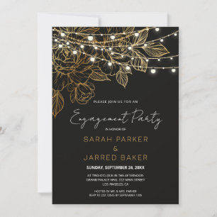 Invitation Lumières de ficelle de fleurs d'or Mariage Fiançai