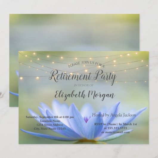 Invitation Lumières de ficelle de lotus bleu pour la fête de  (Devant / Derrière)