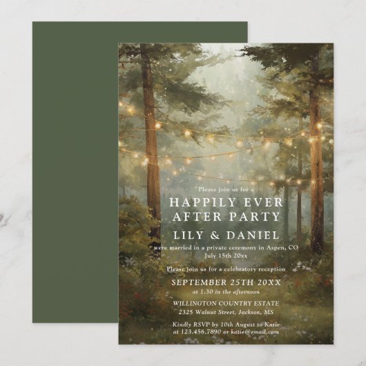 Invitation Lumières de forêt de conte de fées pour mariage (Devant / Derrière)