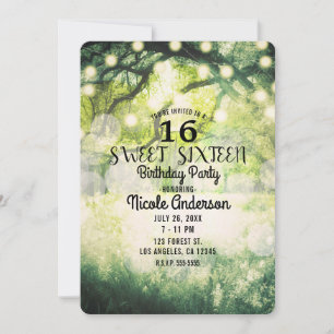 Invitation Lumières de forêt enchantée verte rustique douce 1