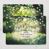 Invitation Lumières de forêt enchantée verte rustique Sweet 1 (Devant / Derrière)