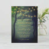 Invitation Lumières de forêt enchantées mariage or vert (Debout devant)