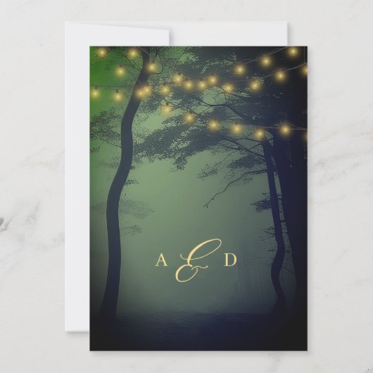 Invitation Lumières de forêt enchantées mariage or vert (Dos)