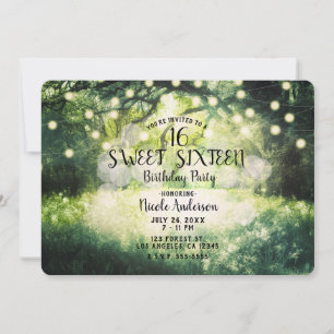 Invitation Lumières de forêt enchantées vert rustique doux 16