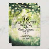 Invitation Lumières de forêt enchantées vert rustique doux 16 (Devant / Derrière)