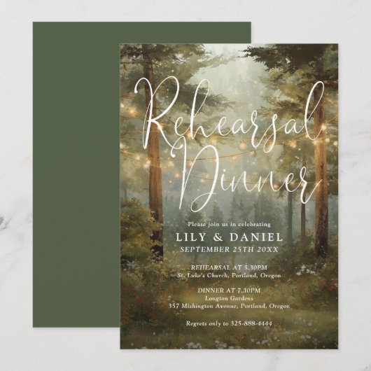 Invitation Lumières de forêt rustiques boho pour dîner de rép (Devant / Derrière)