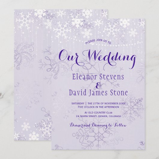 Invitation Lumières de guirlande de flocons de neige mariage (Devant / Derrière)