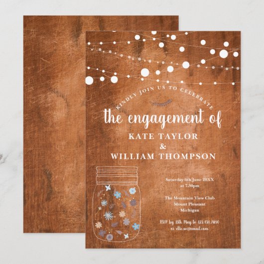 Invitation Lumières de Guirlande de Pot Mason Rustique pour F (Devant / Derrière)