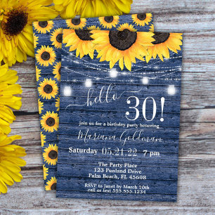 Invitation Lumières de guirlande de tournesols 30ème annivers