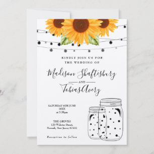 Invitation Lumières de guirlande de tournesols rustiques Mari