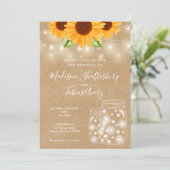 Invitation Lumières de guirlande de tournesols rustiques Pot (Debout devant)