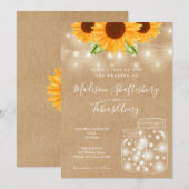 Invitation Lumières de guirlande de tournesols rustiques Pot (Devant / Derrière)