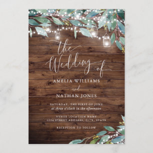 Invitation Lumières de jardin en bois rustique pour mariage