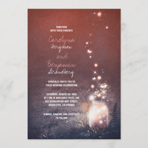 Invitation Lumières de jardin rustique - Fireflies Mason Jar 