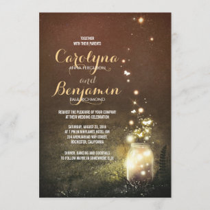 Invitation Lumières de jardin rustique - Fireflies Mason Jar