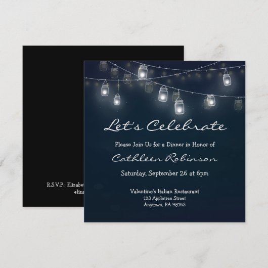 Invitation Lumières de jarre de maçon pour célébrer le dîner (Devant / Derrière)