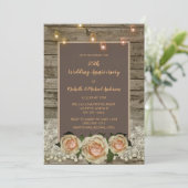 Invitation Lumières de jarre Mason de dentelle de rose rustiq (Debout devant)