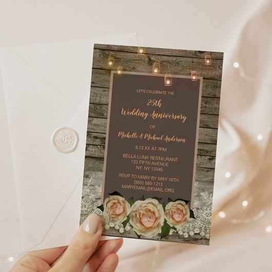 Invitation Lumières de jarre Mason en dentelle de rose rustiq