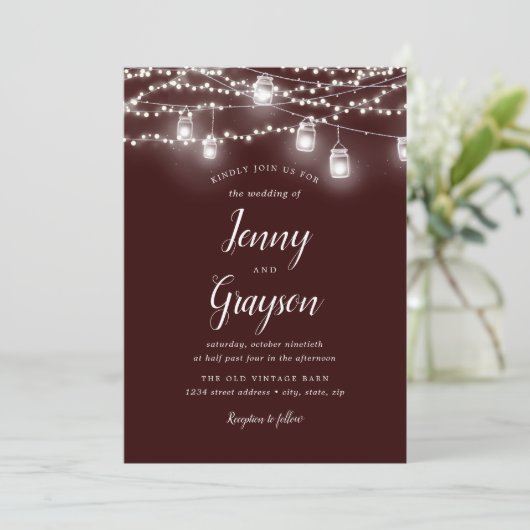 Invitation Lumières de jarres en maçonnerie rustique mariage  (Debout devant)