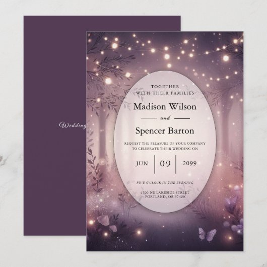 Invitation Lumières de la fée dans le Mariage de la lueur des (Devant / Derrière)