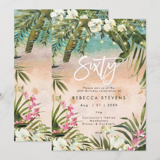 Invitation lumières de la jungle tropicale 60 soixante ans (Devant / Derrière)