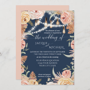 Invitation Lumières de la Navy Pampas Grass Blush Pink Floral