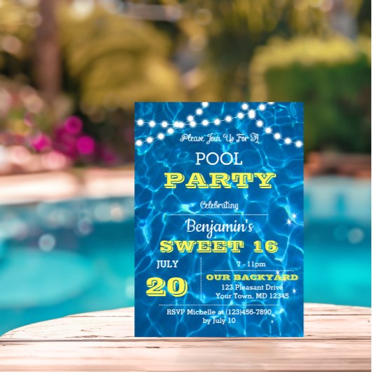 Invitation Lumières de la piscine Citrus Lemon Sweet 16 Anniv