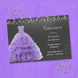 Invitation Lumières de la princesse Quinceanera noire