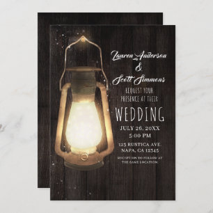 Invitation Lumières de lanternes rustiques Mariage de bois de