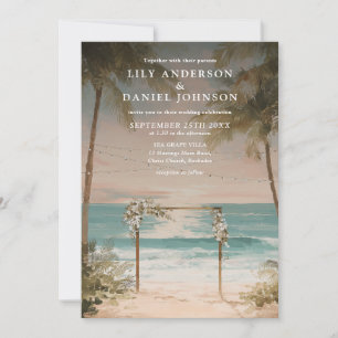 Invitation Lumières de mariage à cordes de plage océan aquare