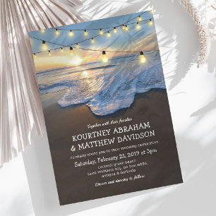 Invitation Lumières de mariage à cordes de plage océanique