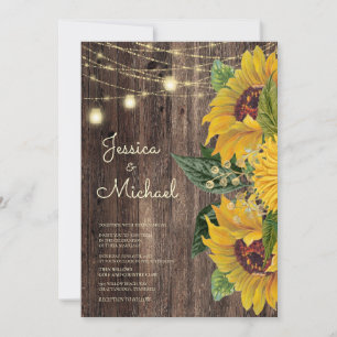 Invitation Lumières de mariage à cordes tournesol en bois rus