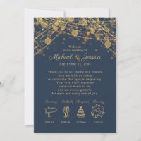 Lumières de mariage à ficelle dorée et bleue marin