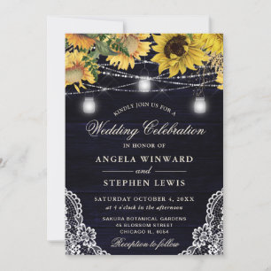 Invitation Lumières de mariage au tournesol rustique et au po