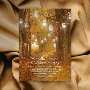 Invitation Lumières de Mariage dans un Pot Mason aux Feuilles
