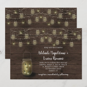 Invitation Lumières de mariage de bocaux de maçon de lucioles