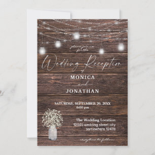 Invitation Lumières de mariage en bois et gypsophile pour réc