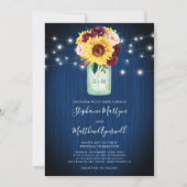 Invitation Lumières de mariage en pot Mason bleu marine tourn (Devant)