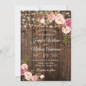 Invitation Lumières de mariage florales bohèmes en bois rusti (Devant)