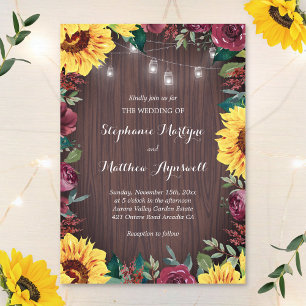 Invitation Lumières de mariage Jar Bois Rose Bourgogne Tourne