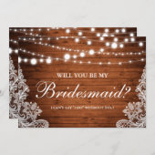 Invitation Lumières de mariage rustiques en bois et corde ave (Devant / Derrière)